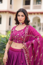 Thumbnail for Prazu Fashion Purple Fendy Silk With Heavy Sequins & Thread Embroidered Lehenga Choli - Distacart