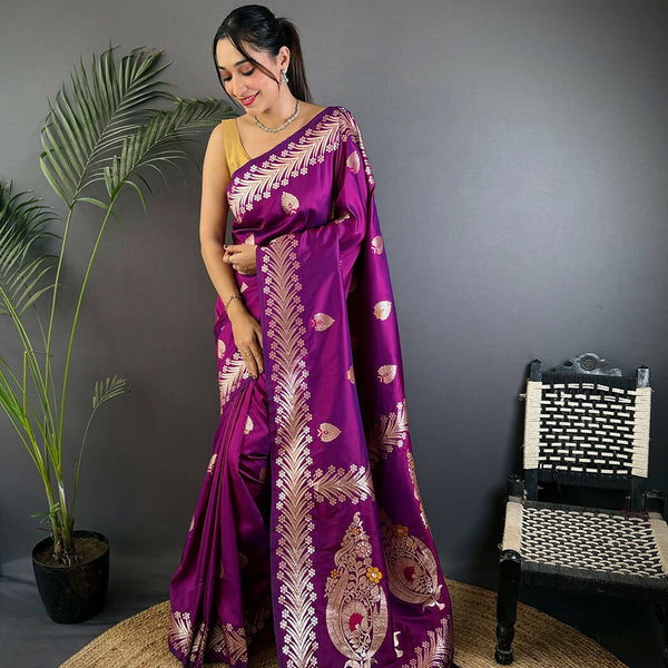 Joban Fashion Banarasi Purple Woven Soft Silk Saree - Distacart