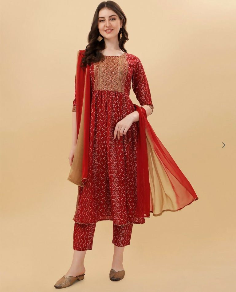 Alvano Alvano Stylish Lehriya Kurti with Pant and Dupatta Set for Women's and girls - Distacart
