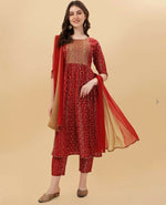 Thumbnail for Alvano Alvano Stylish Lehriya Kurti with Pant and Dupatta Set for Women's and girls - Distacart