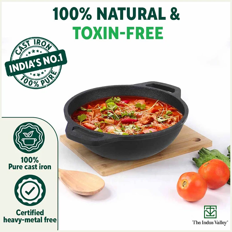 The Indus Valley CASTrong Cast Iron Cookware Set: Tawa+ Kadai (Wok model), Kitchen Set for Home, Pre-seasoned, 100% Pure, Toxin-free, Tadka Pan - Distacart