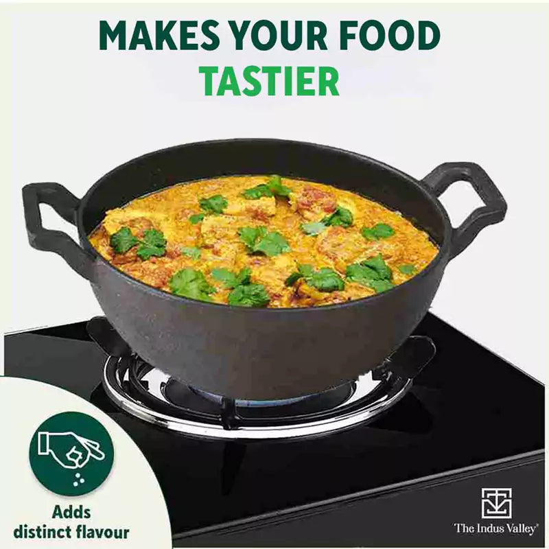 The Indus Valley CASTrong Cast Iron Kadai, Pre-seasoned, Nonstick, 100% Pure, Toxin-free, Induction, 21/25cm, 1.7L/3.3kg