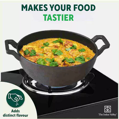 The Indus Valley CASTrong Cast Iron Kadai, Pre-seasoned, Nonstick, 100% Pure, Toxin-free, Induction, 21/25cm, 1.7L/3.3kg - Distacart