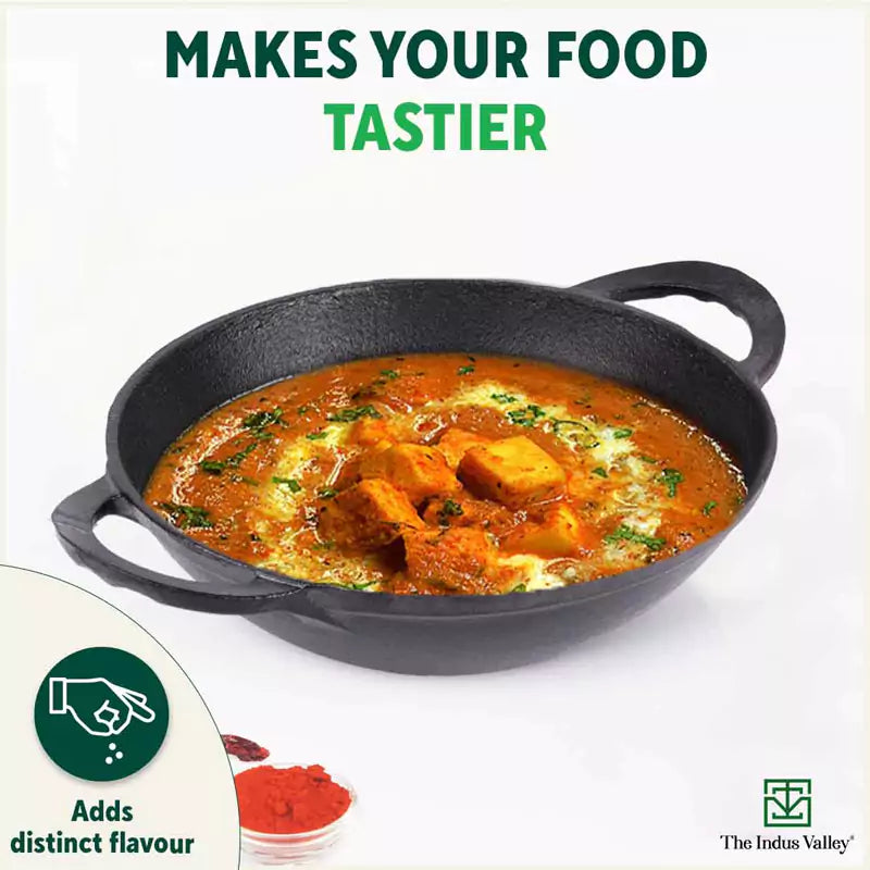 The Indus Valley CASTrong Cast Iron Kadai, Pre-seasoned, Nonstick, 100% Pure, Toxin-free, Spatula, 25.2cm, 2.2L, 2.37kg