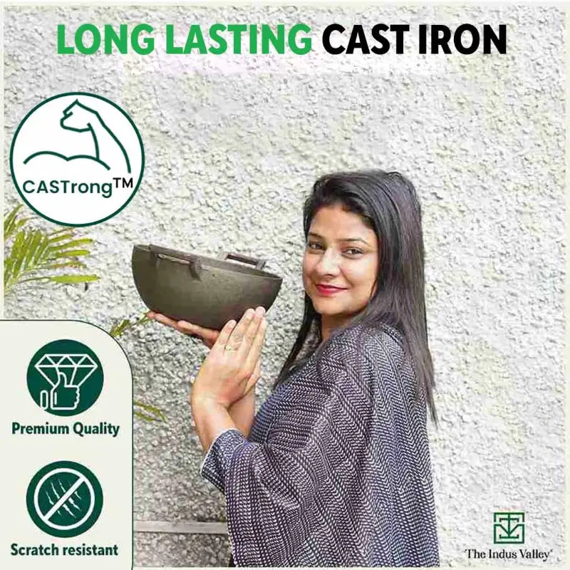 The Indus Valley CASTrong Cast Iron Cookware Set: Tawa+ Kadai+ Frypan, Kitchen Set for Home, Pre-seasoned, 100% Pure, Induction, Tadka Pan - Distacart