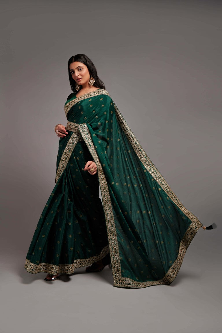 Teeya Creation Green Color Chinon Silk Saree - Distacart