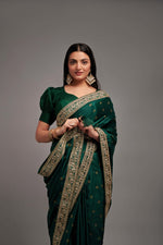 Thumbnail for Teeya Creation Green Color Chinon Silk Saree - Distacart