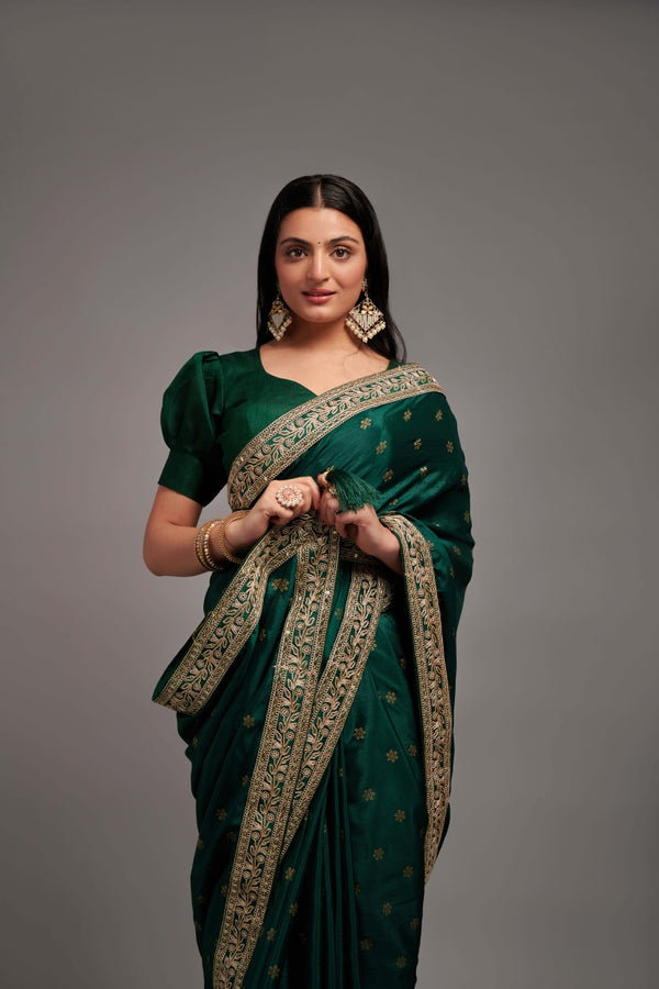 Teeya Creation Green Color Chinon Silk Saree - Distacart
