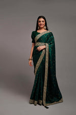 Thumbnail for Teeya Creation Green Color Chinon Silk Saree - Distacart