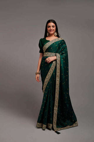 Teeya Creation Green Color Chinon Silk Saree - Distacart