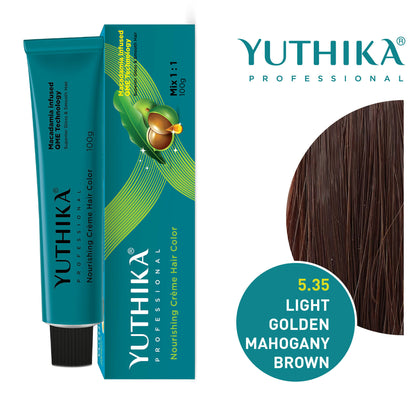 Yuthika Professional Creme Hair Colour - Light Golden Mahogany Brown - Distacart