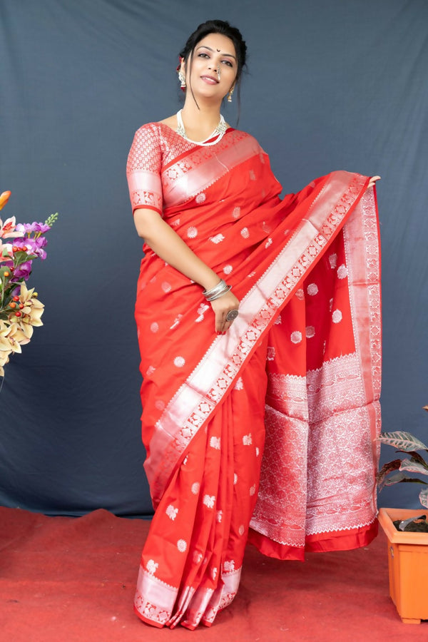 Jyoti Fashion Women's Red Soft Banarasi Silk Zari Woven Saree with Blouse - Distacart