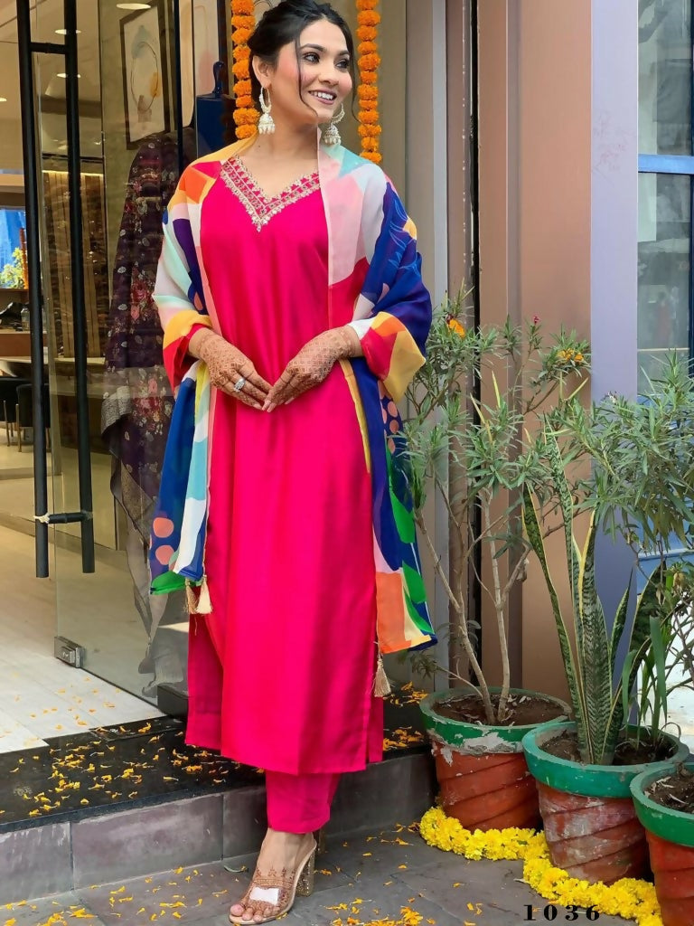 Partywear Designer Tameta Viscos Chanderi Stitched Suit With Dupatta - Tanisha - Distacart