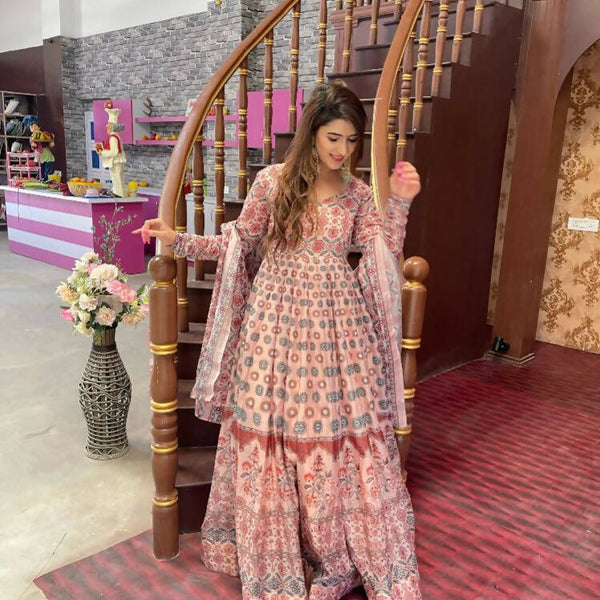 All Season Designer Grey Brown Pure Maslin Gown - Anbazaar - Distacart