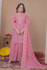 Thumbnail for Teeya Creation Baby Pink Color Faux Georgette Wedding Wear Trending Palazzo Set - Distacart