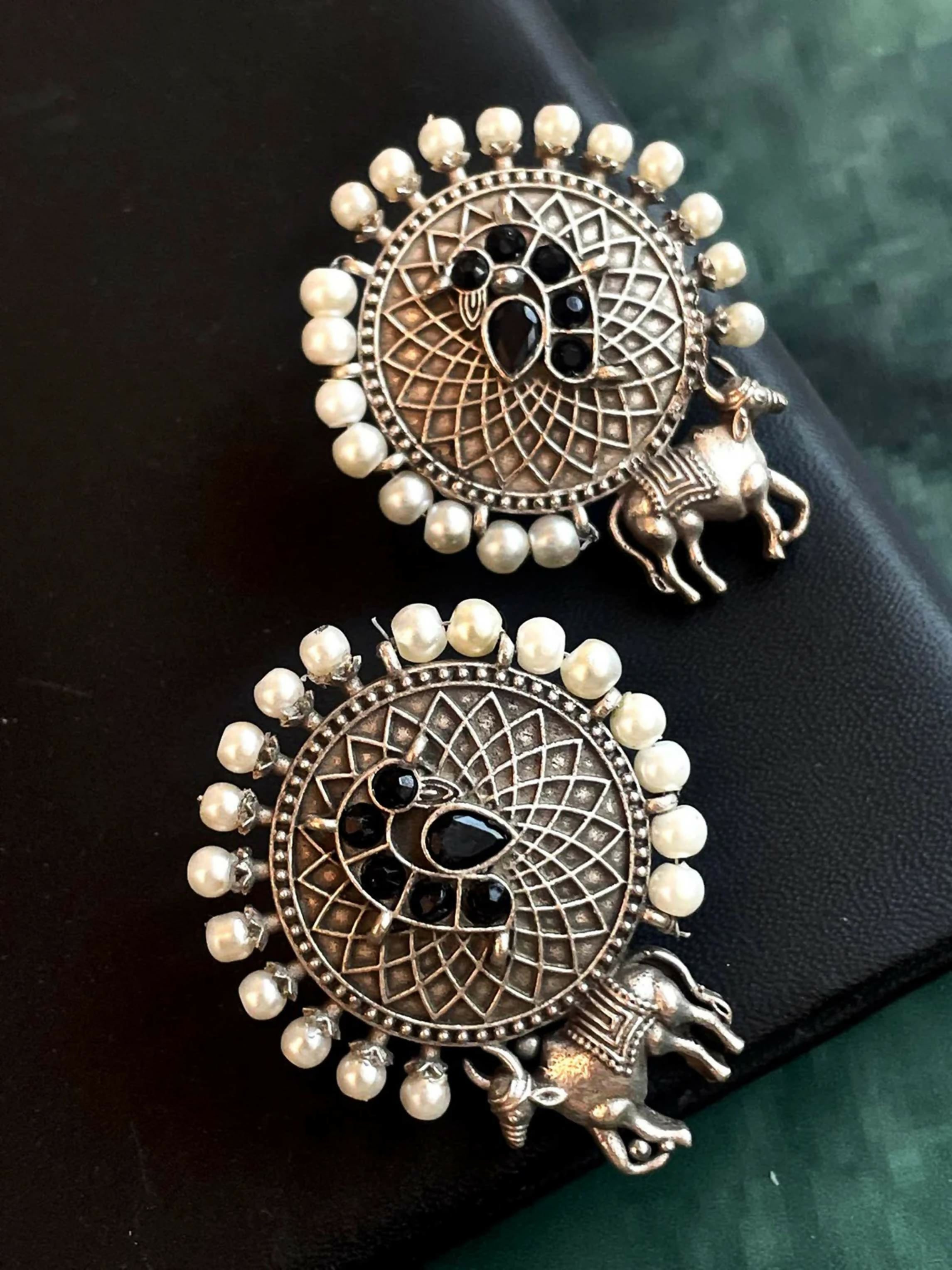 Joban Fashion Women Black Silver Replica Oxidized Earring