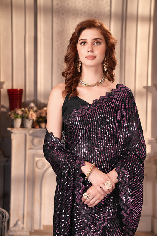 Dishitha Creation Indian Women's Designer Georgette Sequence Saree - Purple - Distacart