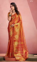 Thumbnail for Anaita Orange Silk Tissue Zari Weaving Work Saree With Blouse Piece - Distacart