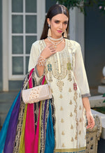 Thumbnail for Anaita White Premium Embroidered Chinon Stitched Salwar Suit - Distacart