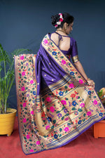 Thumbnail for Jyoti Fashion Women's Purple Paithani Silk Zari Woven Saree with Blouse - Distacart