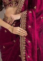 Thumbnail for Joban Fashion Red Frendy Satin Silk Party Wear Sarees - Distacart