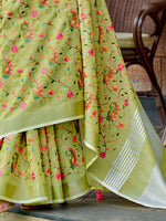 Thumbnail for Astita Linen Yellow Green Saree