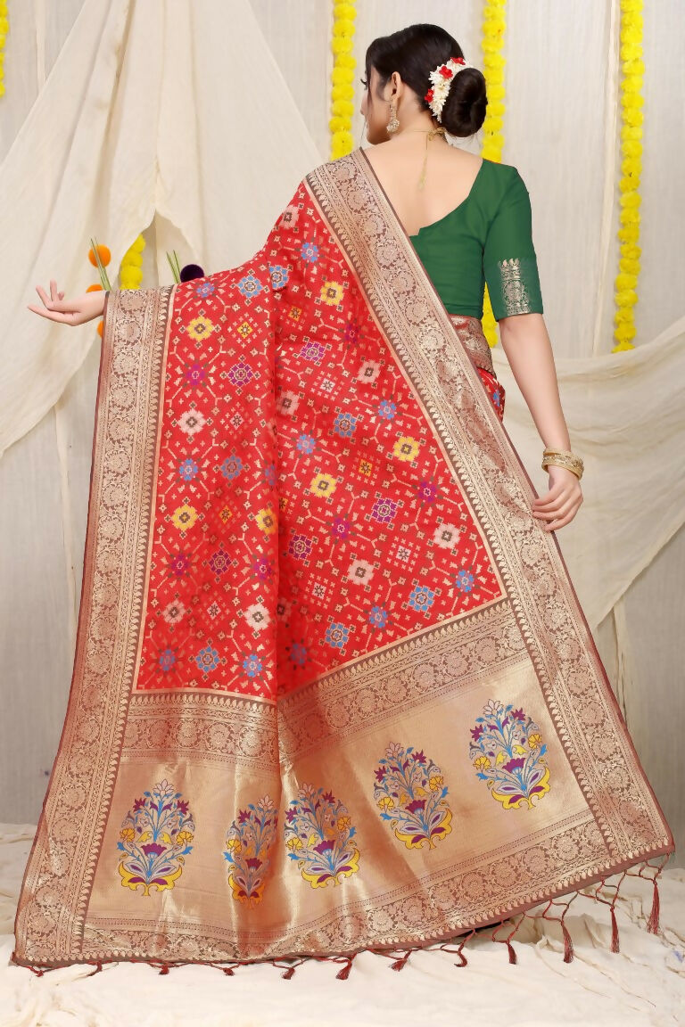 Jyoti Fashion Women's Red Patola Silk Zari Woven Saree with Blouse - Distacart