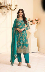 Thumbnail for Anaita Teal Green Chinon Stitched Suit with Multi Digital Print - Distacart