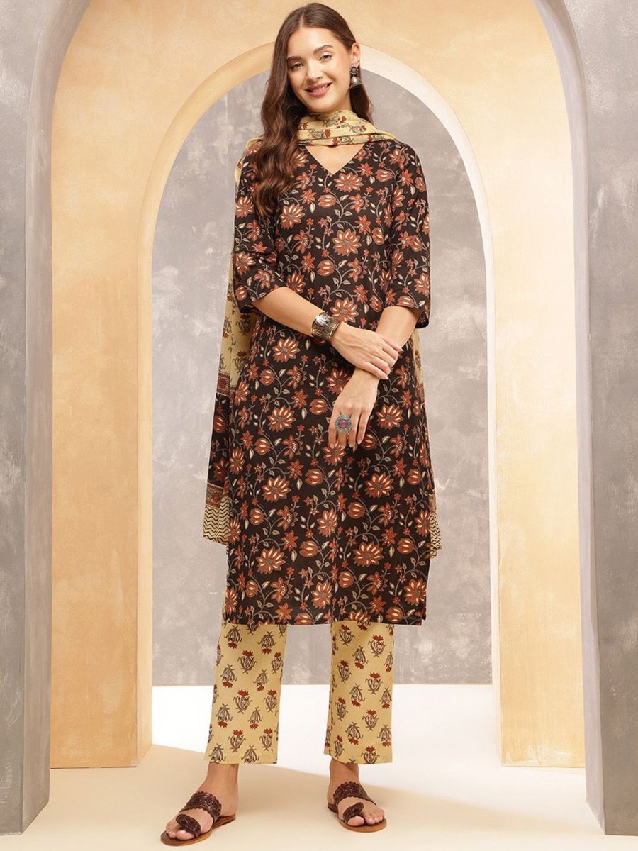 Anouk Women Ethnic Motifs Printed Regular Pure Cotton Kurta with Trousers & With Dupatta - Distacart