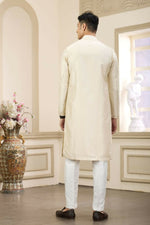 Thumbnail for Raivat Ethnic Banarasi Art Silk Thread and Mirror Work Kurta Pajama In Beige Colour