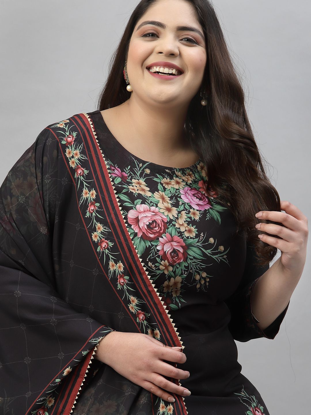 Sztori Plus Size Floral Printed Regular Straight Kurta with Palazzos & With Dupatta - Distacart