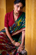 Thumbnail for Vastranavya Firozi Viscose Chanderi Kalamkari Print with Zari Working Saree & Unstitched Blouse - Distacart