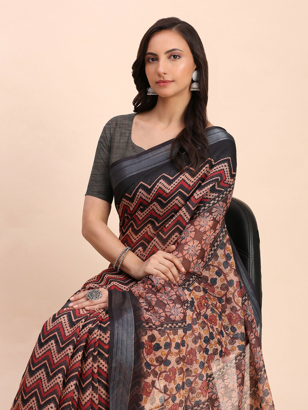 Astita Linen Cotton Black Saree