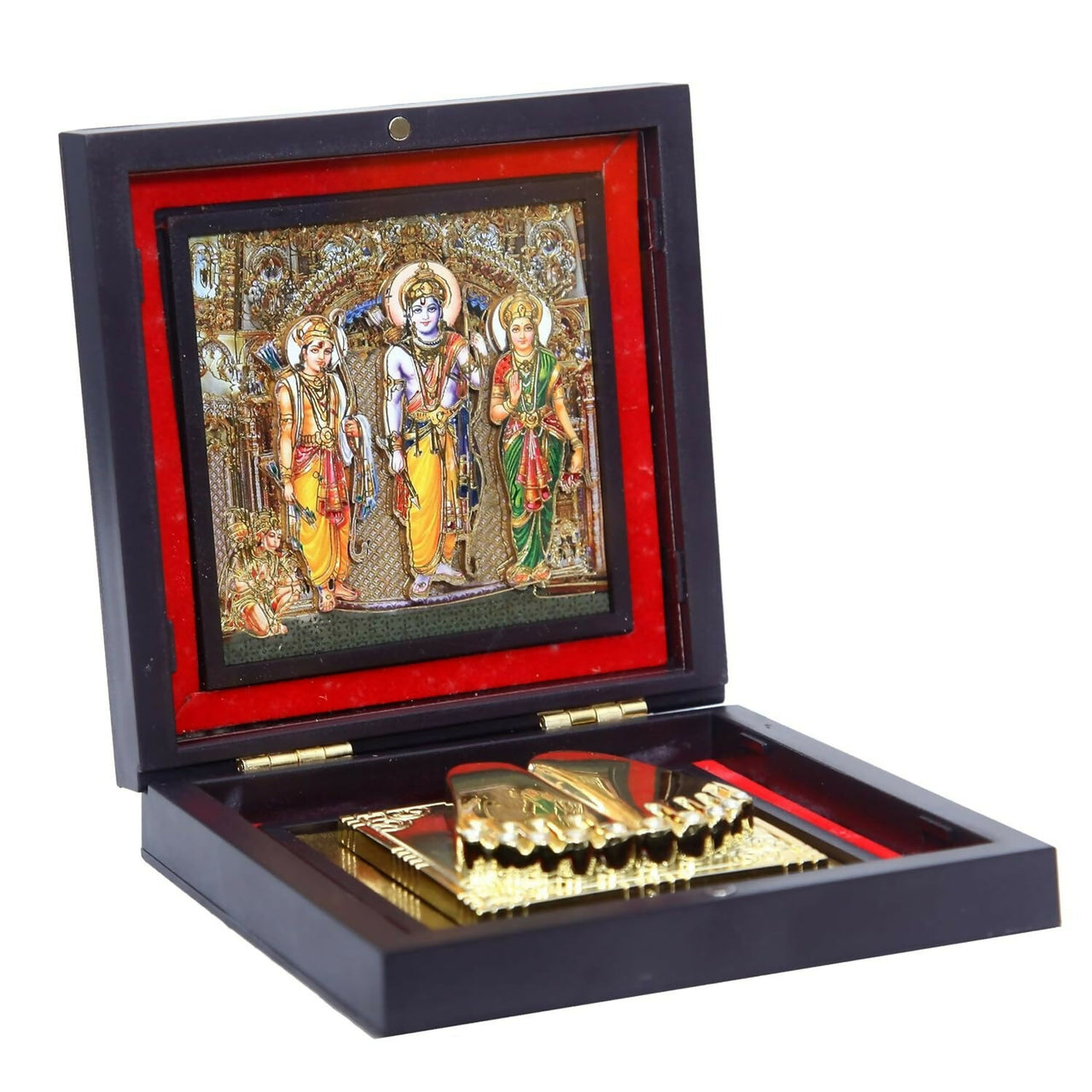 AncientlRam Darbar Pocket Temple Box With Charan Paduka Square Shaped, Gold Plated - Distacart