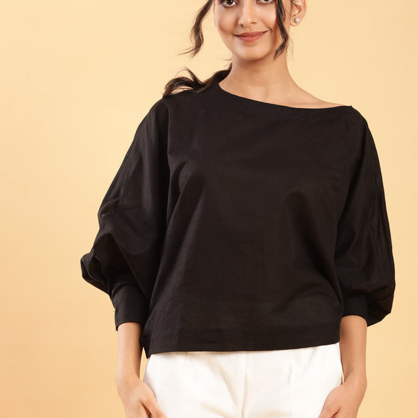 BohoJazz Style The Way You Want Kimono Sleeves Black Linen Top