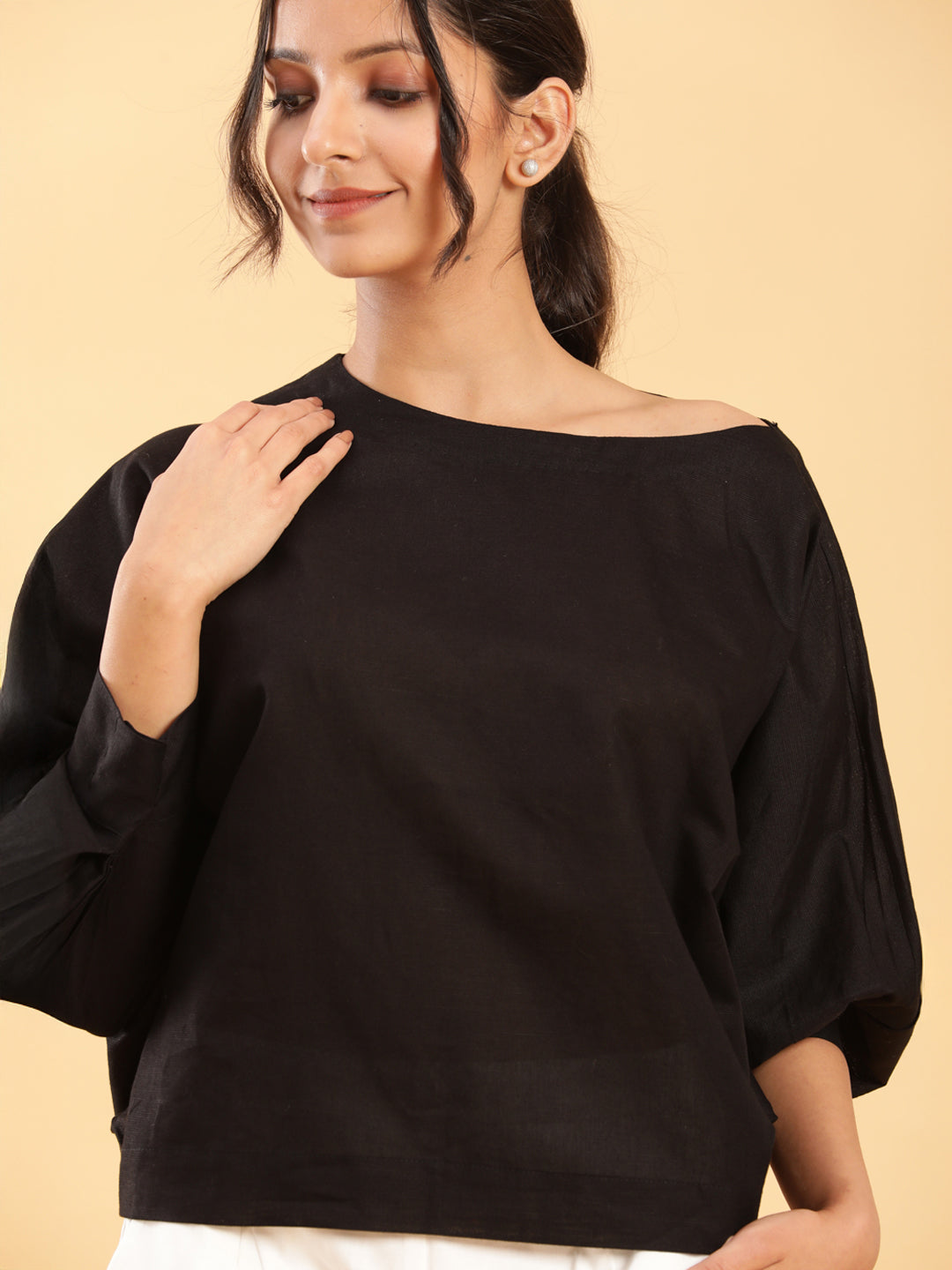 BohoJazz Style The Way You Want Kimono Sleeves Black Linen Top