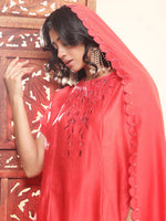 Thumbnail for BohoJazz Nazm Embroidered Kimono Sleeves Kurta with Banarasi Pants and Dupatta - Red