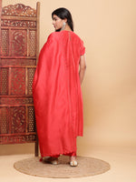 Thumbnail for BohoJazz Nazm Embroidered Kimono Sleeves Kurta with Banarasi Pants and Dupatta - Red