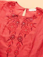 Thumbnail for BohoJazz Nazm Embroidered Kimono Sleeves Kurta with Banarasi Pants and Dupatta - Red