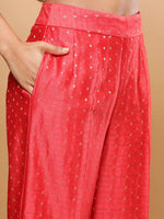 Thumbnail for BohoJazz Nazm Embroidered Kimono Sleeves Kurta with Banarasi Pants and Dupatta - Red