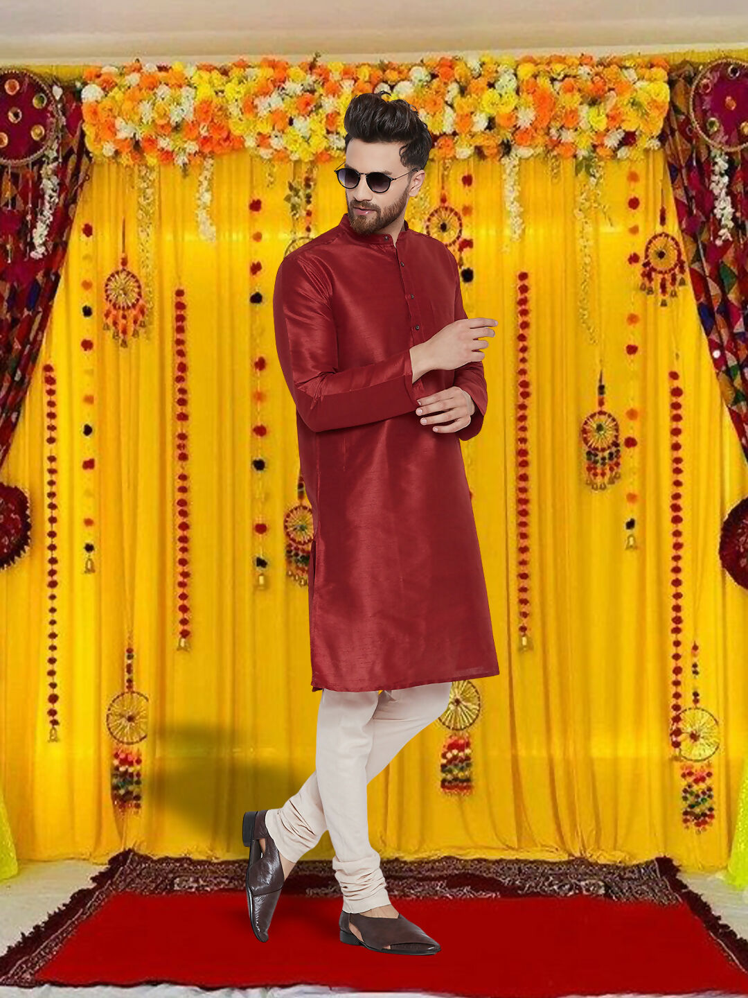 Even Apparels Men's Art Silk Maroon Kurta - Distacart