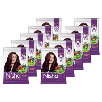 Nisha Henna Based Hair Colour for Women & Men Burgundy Red (Pack of 10) - Distacart