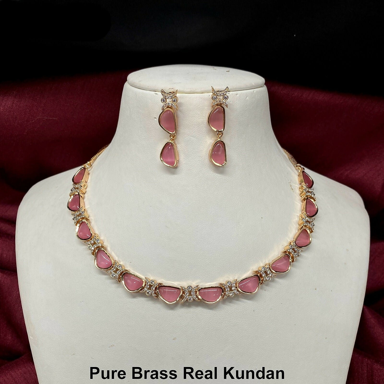 Pink Kundan Necklace Set By House of Ree - Distacart
