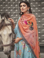 Thumbnail for Aastha Fashion Women's Sky Blue Velvet Floral Digital Printed Kurta with Trouser & Dupatta - Distacart