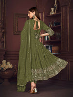 Thumbnail for Jyoti Fashion Women's Olive Green Georgette Embroidered Anarkali Kurta Pant Set With Dupatta - Distacart