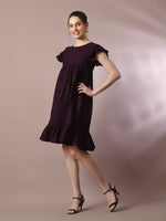 Thumbnail for Myshka Women's Violet Embroidered Cotton Round Neck A-Line Party Dress - Distacart