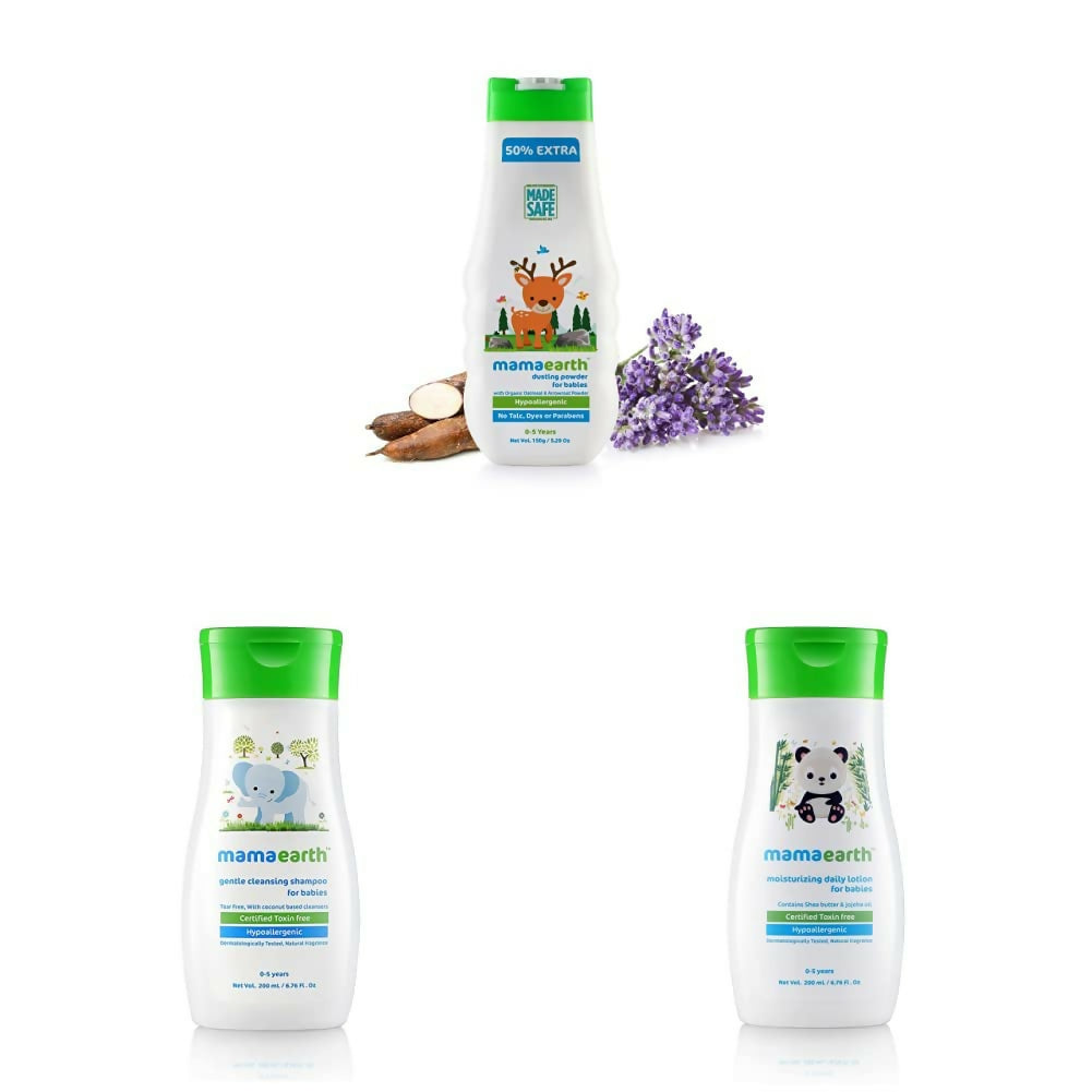 Mamaearth Dusting Powder & Gentle Cleansing Shampoo & Daily Moisturizing Lotion - Distacart