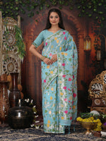 Thumbnail for Astita Linen Cotton Sky Blue Saree