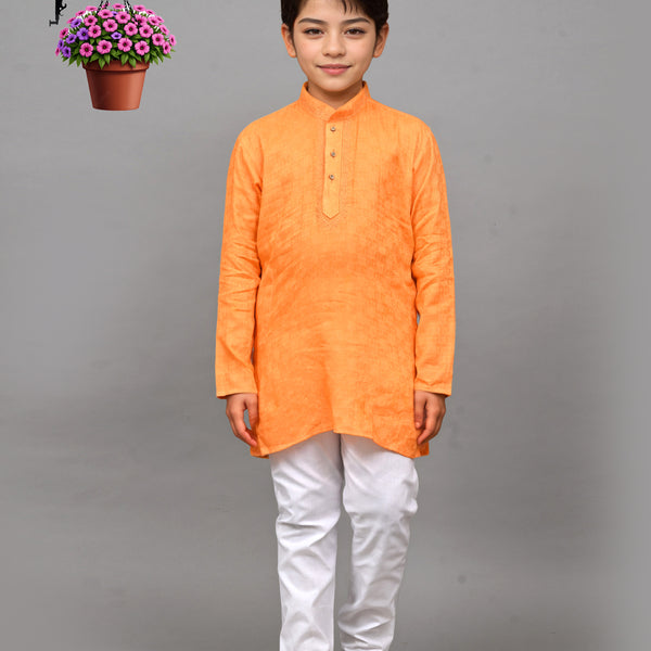 Bluesaanchi Orange Self-Design Embroidered Kurta Set – Bold & Stylish for Your Little One