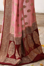 Thumbnail for Joban Fashion Nude Pink Crepe Chiffon Pure Handloom Banarasi Silk Saree